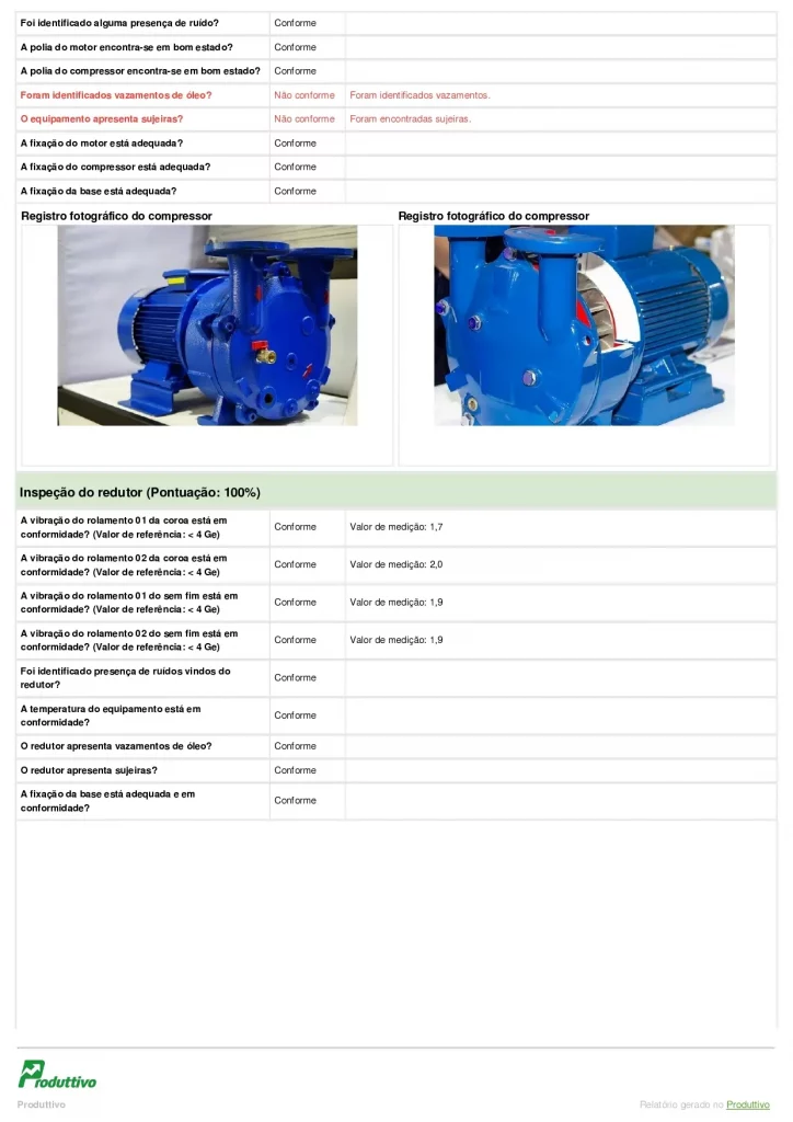 Modelo de Checklist de manutenção preditiva digital para usar em aplicativo com questões de conformidade e registros fotográfico, página 02