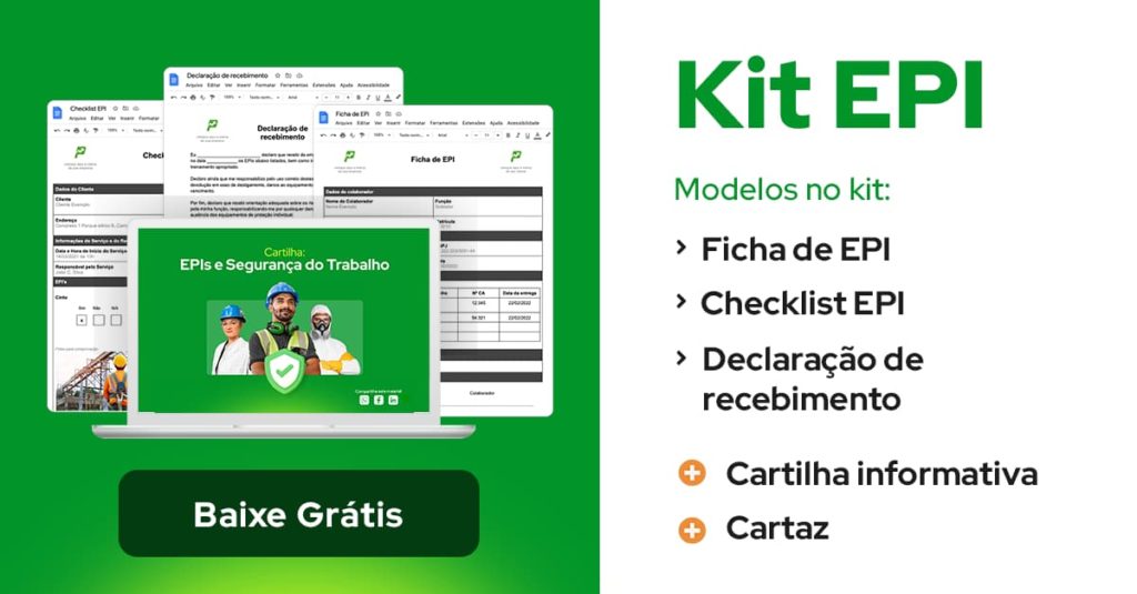 Kit EPI com ficha e checklist de EPI, declaração de recebimento, cartilha informativa e cartaz pronta para baixar gratuitamente