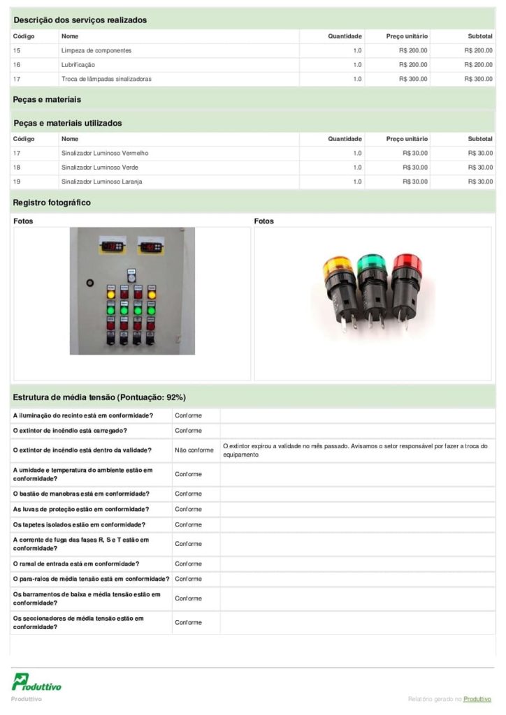 Modelo de ordem de serviço digital gerado no Produttivo após preenchimento, página 02