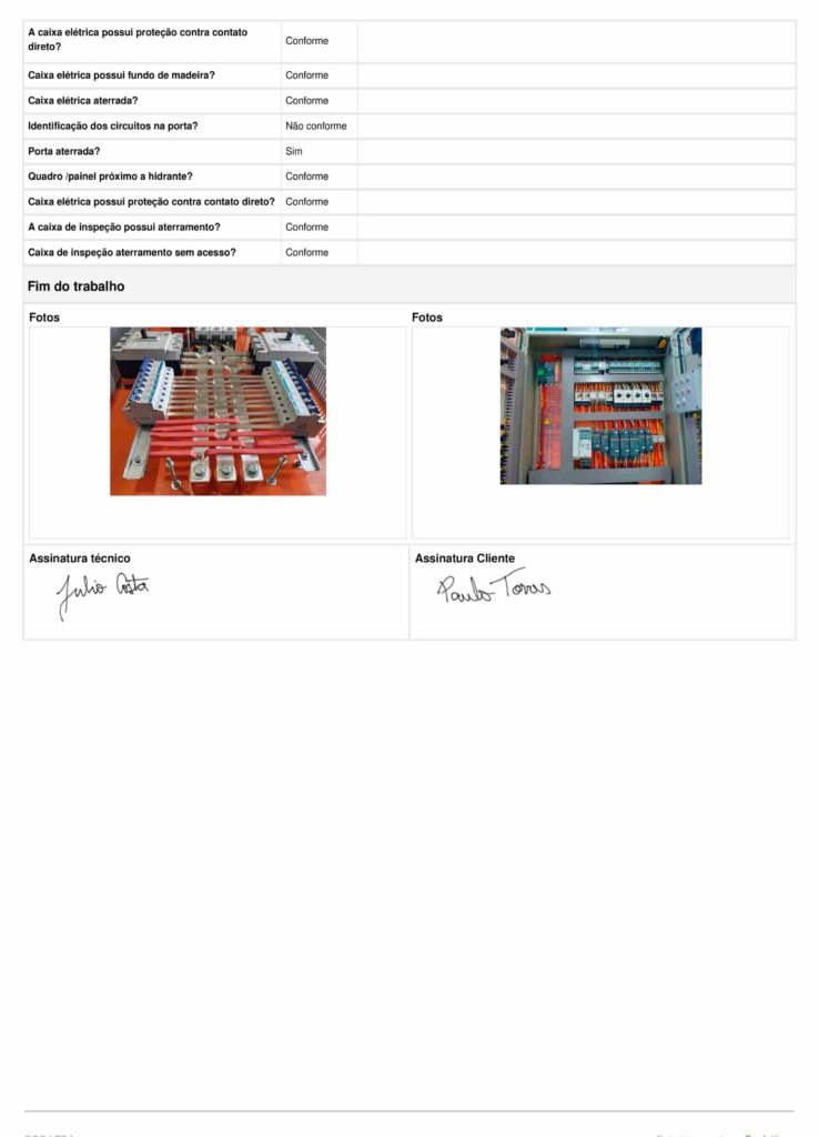 Modelo de Laudo Técnico Elétrico Digital com questões de conformidades e registros fotográficos, página 02