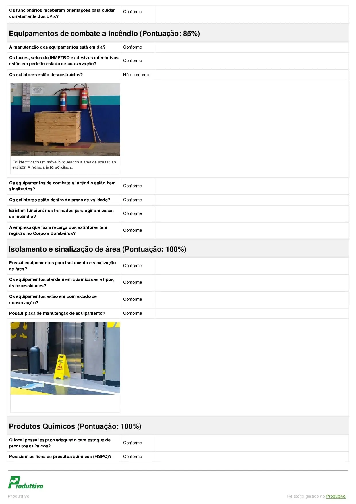 Exemplo de modelo de ordem de serviço digital de segurança do trabalho para usar no app do Produttivo com questões de checklist e registros fotográficos, página 02