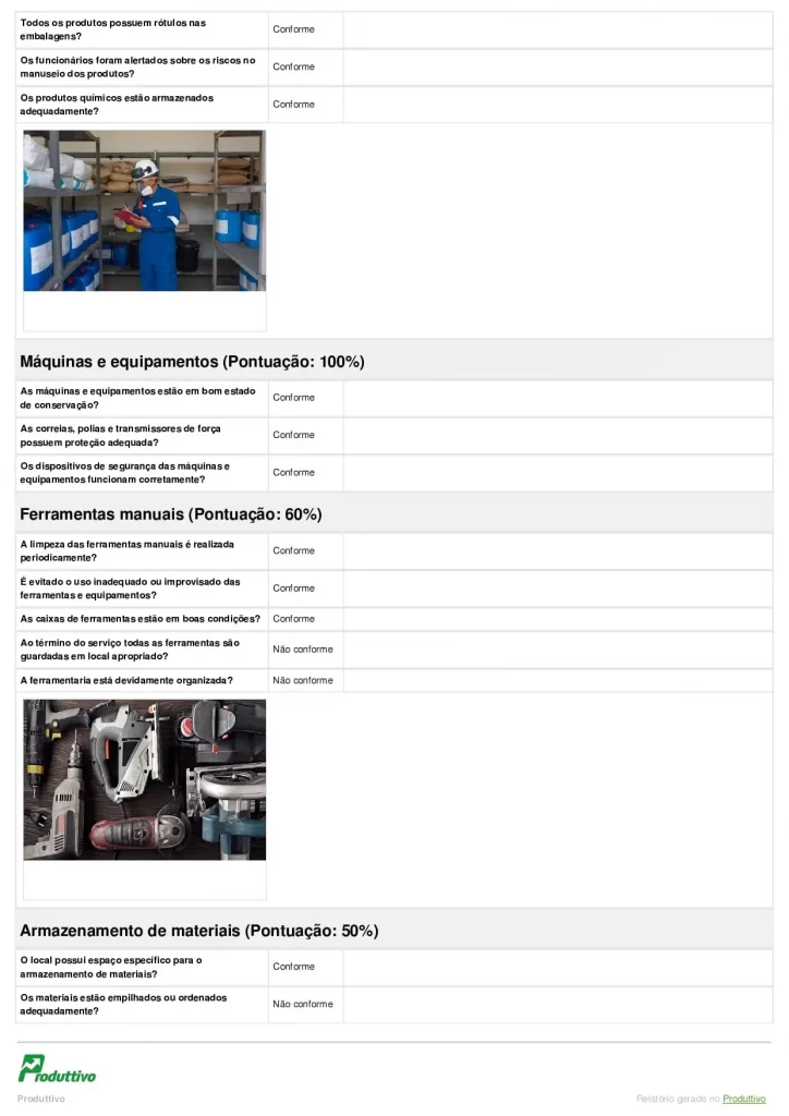 Exemplo de modelo de ordem de serviço digital de segurança do trabalho para usar no app do Produttivo com questões de checklist e registros fotográficos, página 03