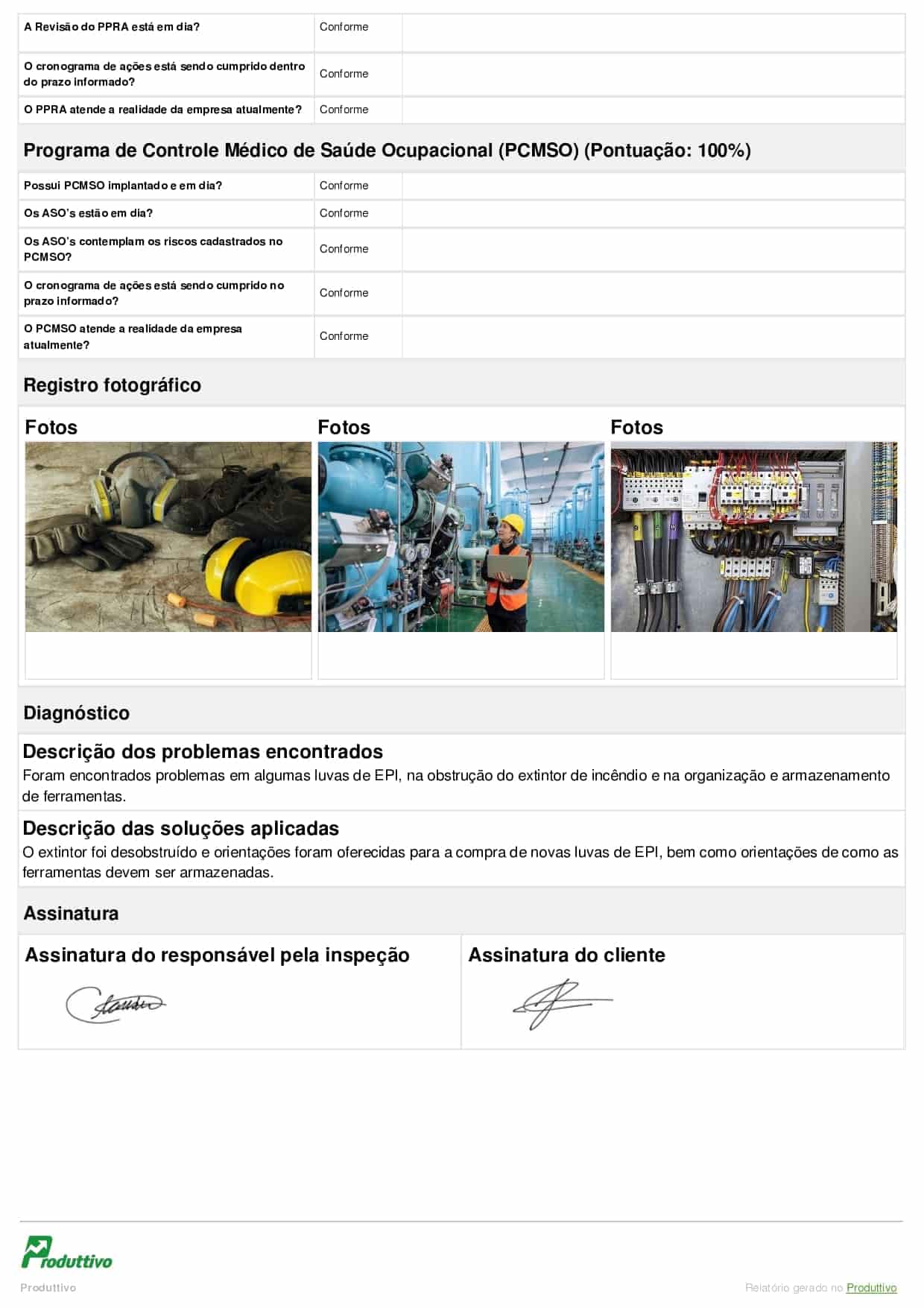 Exemplo de modelo de ordem de serviço digital de segurança do trabalho para usar no app do Produttivo com questões de checklist e registros fotográficos, página 04