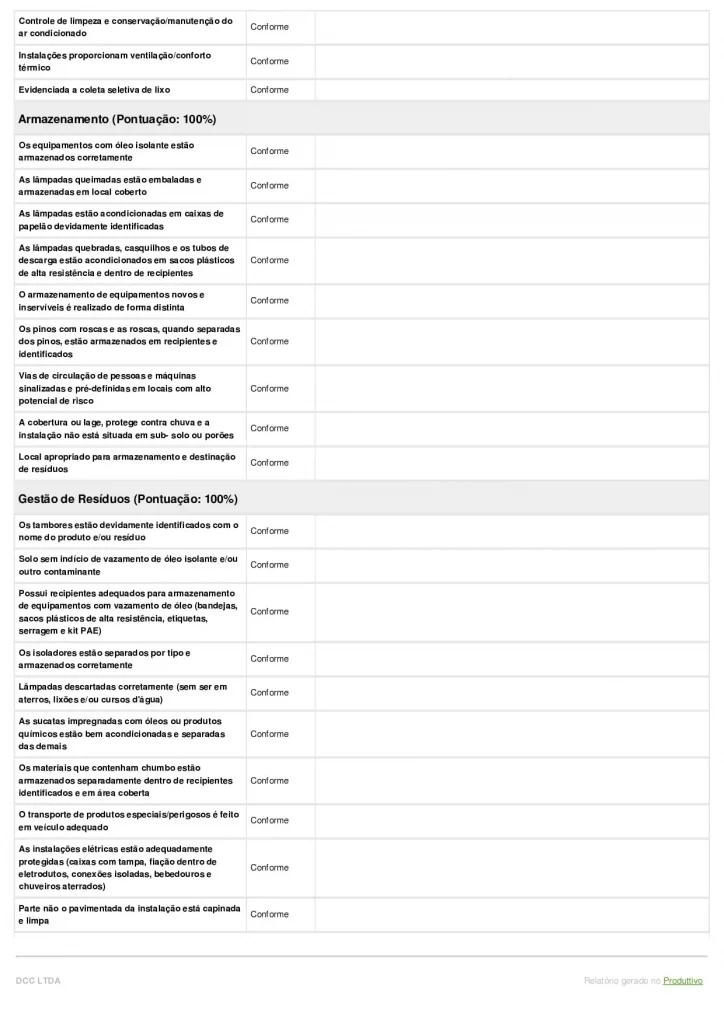 Modelo de relatório ambiental simplificado digital com questões de não conformidade e registros fotográficos, página 02