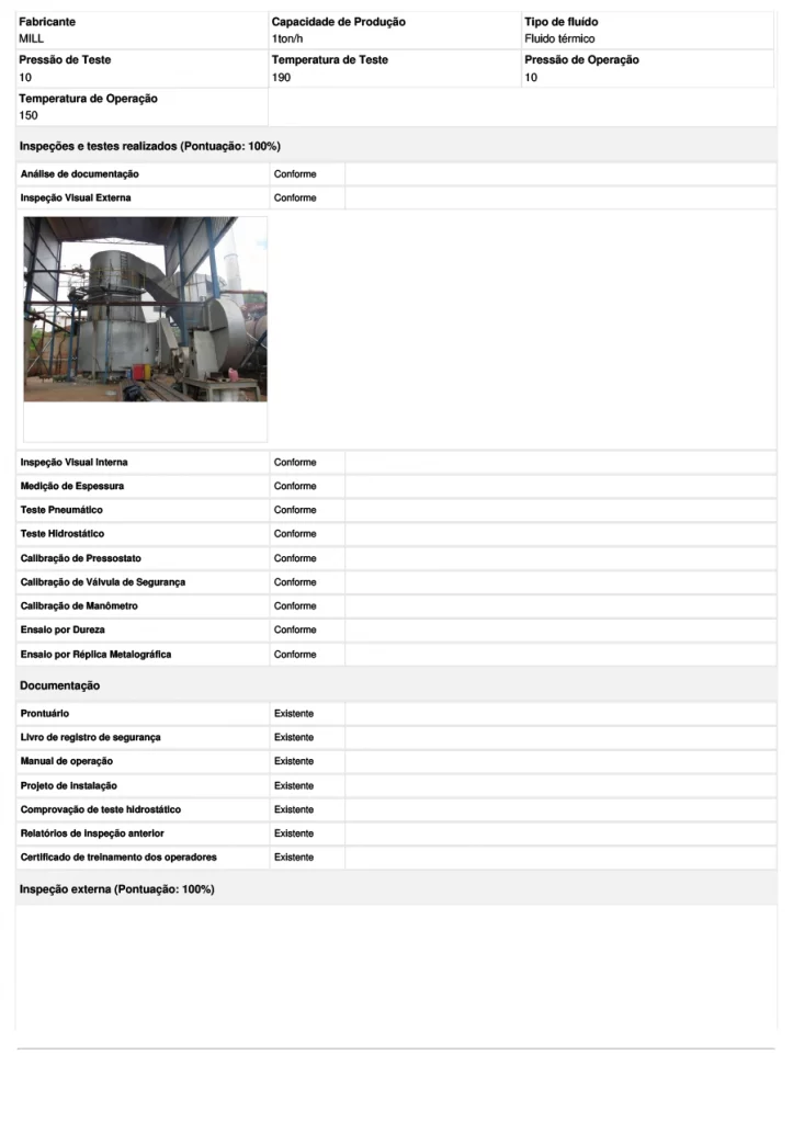 Modelo digital de relatório de inspeção de caldeiras PDF para usar no sistema do Produttivo, página 02
