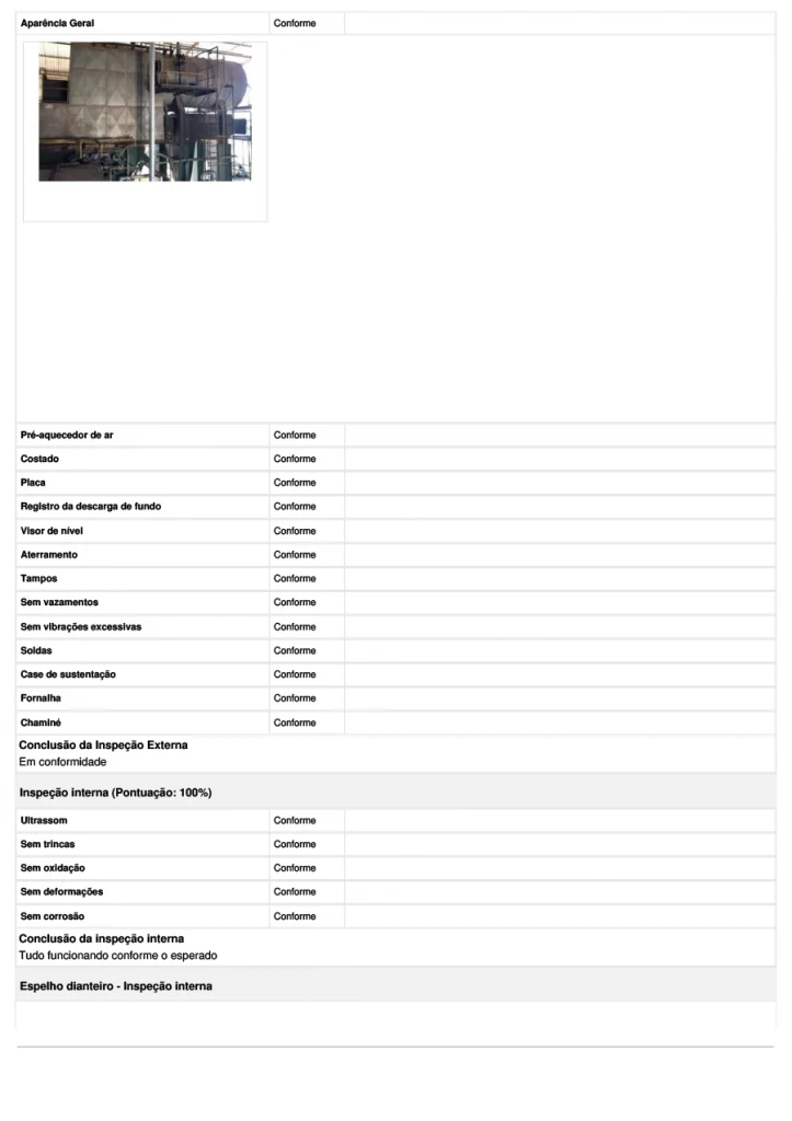 Modelo digital de relatório de inspeção de caldeiras PDF para usar no sistema do Produttivo, página 03