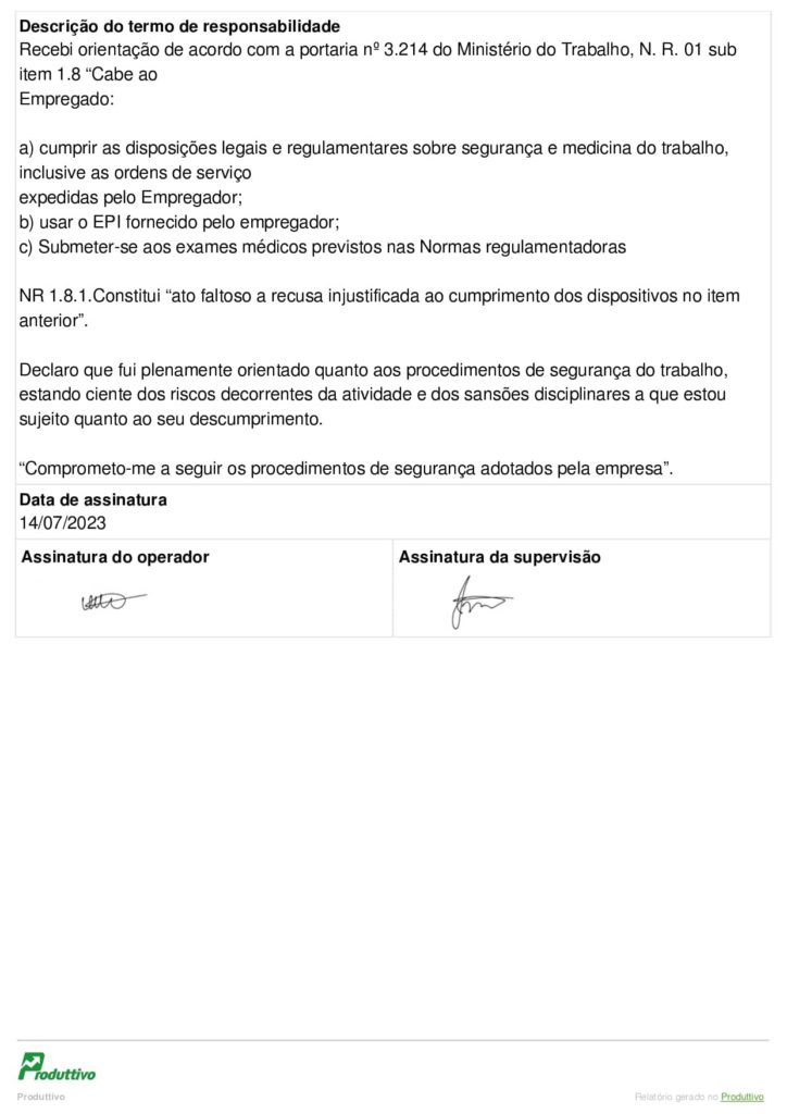 Exemplo de modelo de ordem de serviço segurança do trabalho operador de empilhadeira emitida no Produttivo, página 04