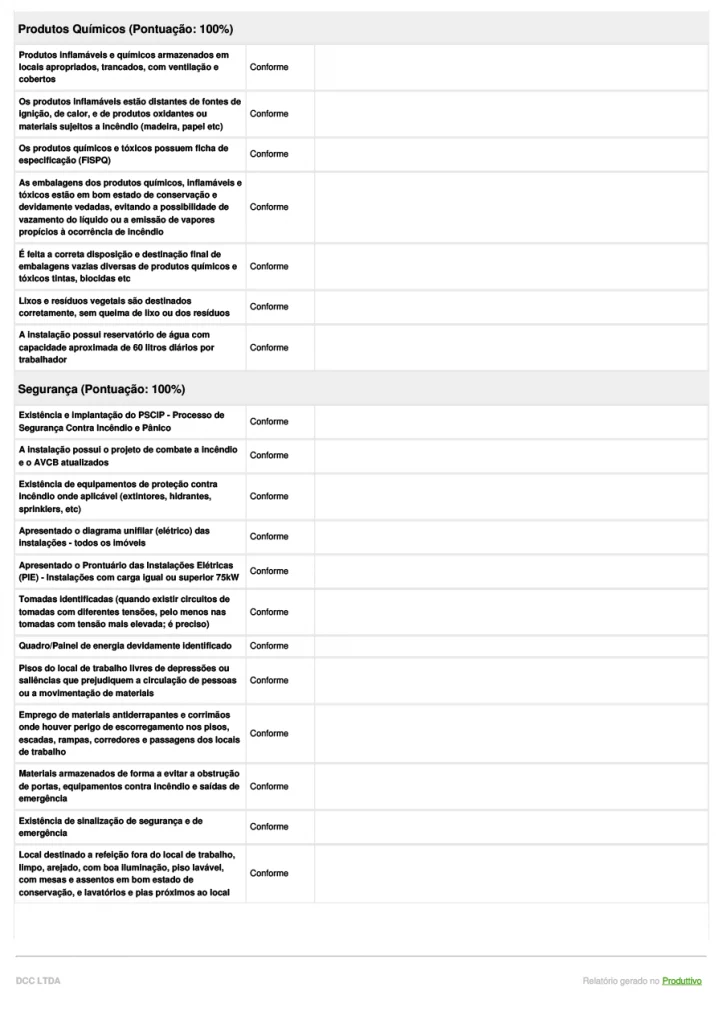 Modelo de relatório ambiental simplificado gerado no sistema do Produttivo com questões de não conformidade, registros fotográficos e recursos antifraude, página 03