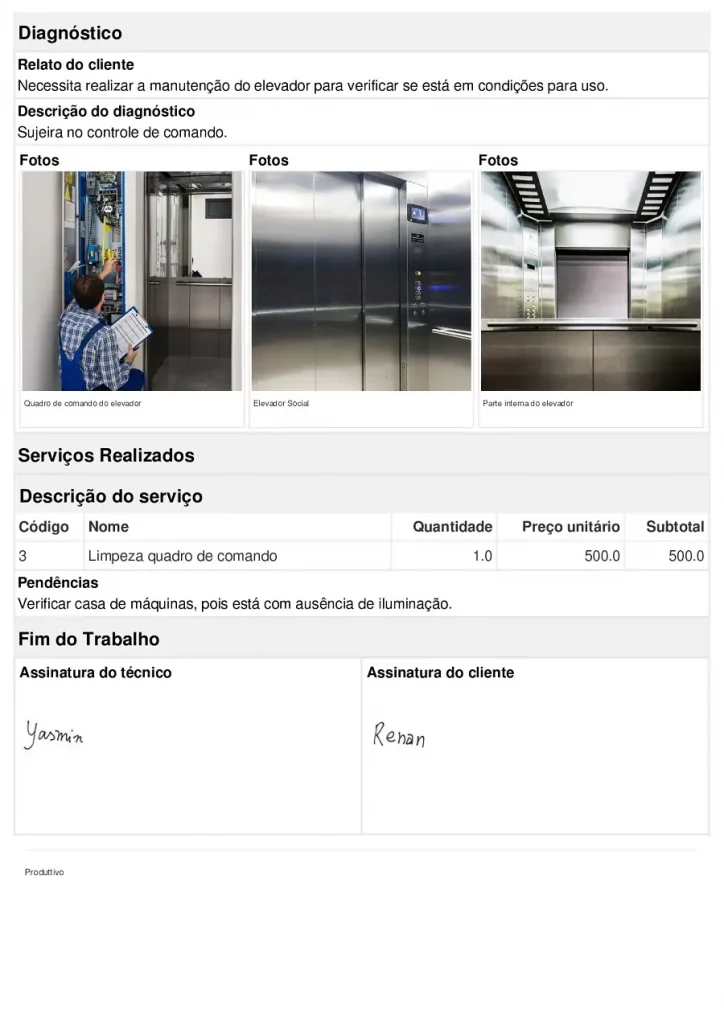 Modelo digital de relatório de inspeção técnica gerado no Produttivo com fotos tiradas na hora, preenchimento automático de informações e mais, página 02