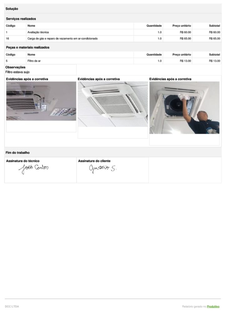 Modelo de checklist de manutenção corretiva disponível para uso no sistema do Produttivo, página 02