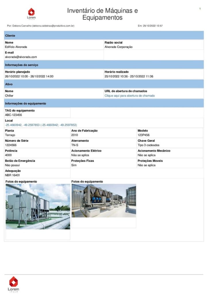 Inventário para controle de equipamentos, modelo digital criado no Produttivo