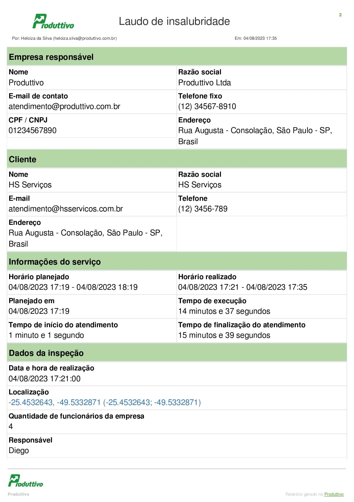 Modelo de laudo de insalubridade digital para usar no sistema do Produttivo, página 01