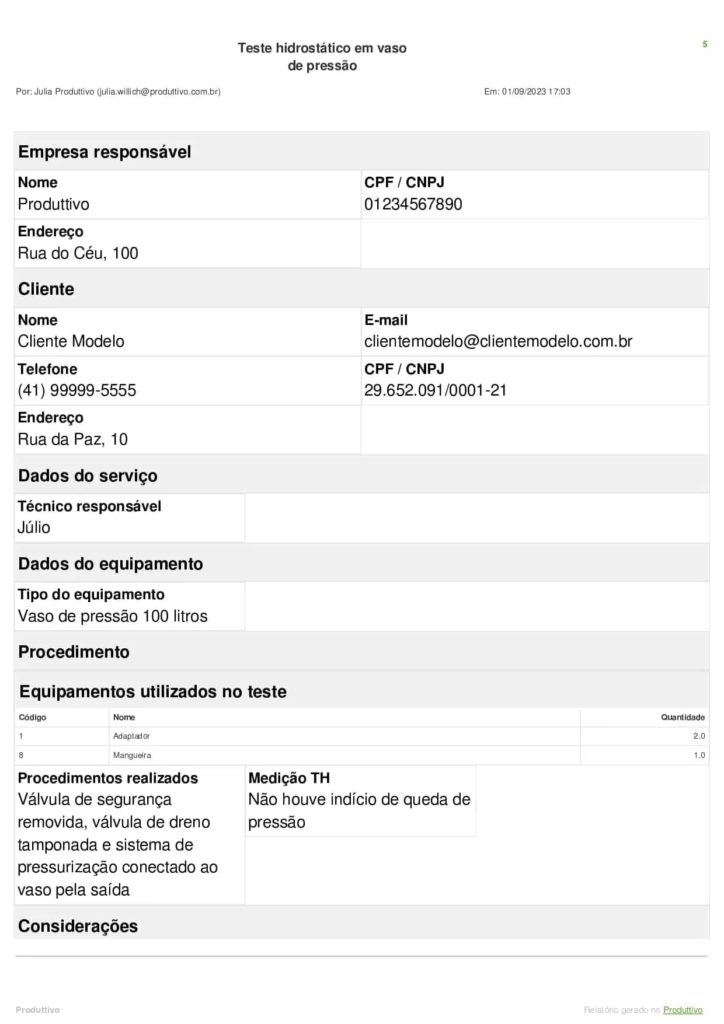 Modelo de checklist de manutenção detectiva digital para teste hidrostático, página 01