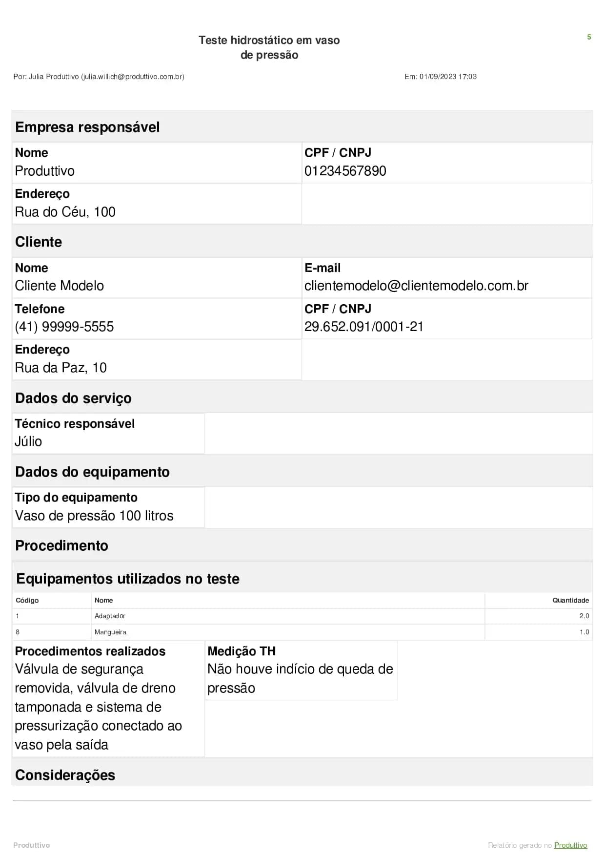 Modelo de checklist de manutenção detectiva digital para teste hidrostático, página 01