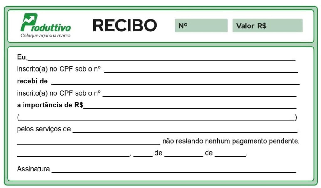 Exemplo de recibo de prestação de serviço simples pronto para baixar e imprimir