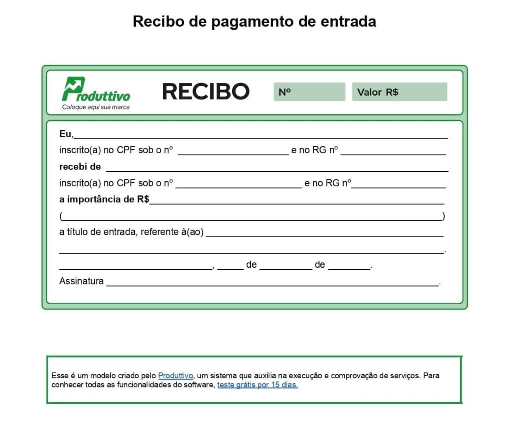 Modelo de Recibo de prestação de serviço para pagamento de locação em Word pronto para baixar gratuitamente e imprimir