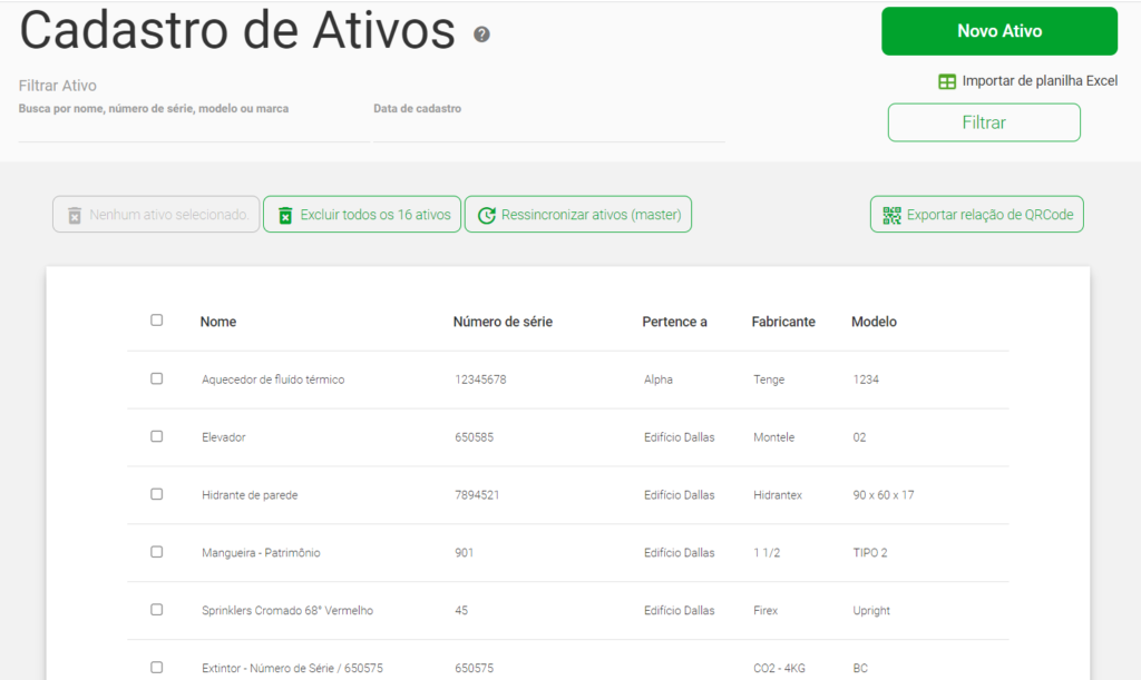 cadastro de ativos inventário de máquinas do Produttivo