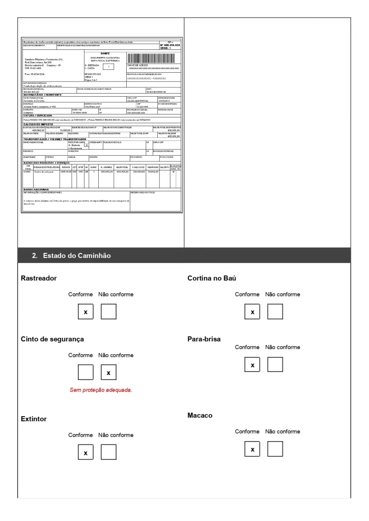Exemplo de checklist de entrada e saída de veículos em Word para caminhão, pronto para baixar, página 03