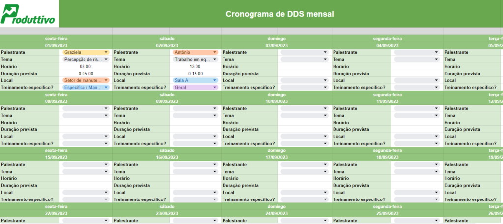 Modelo de cronograma de DDS pronto para ser baixado gratuitamente