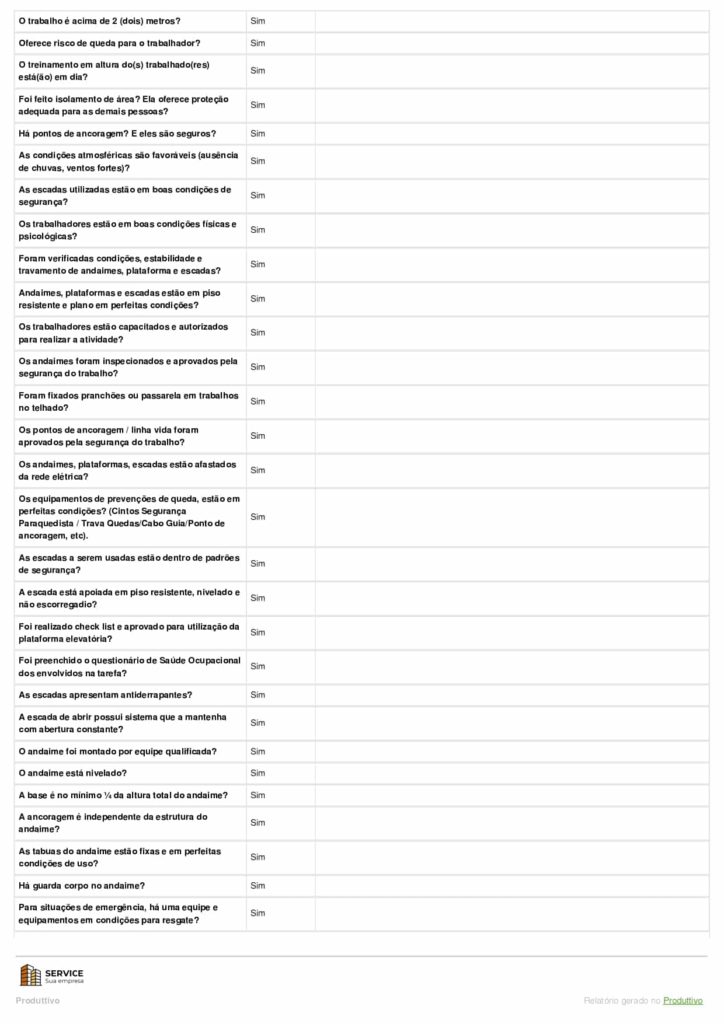 Modelo de permissão de trabalho em altura PDF para usar no sistema do Produttivo, página 02