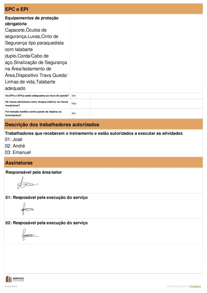 Modelo de permissão de trabalho em altura PDF para usar no sistema do Produttivo, página 03