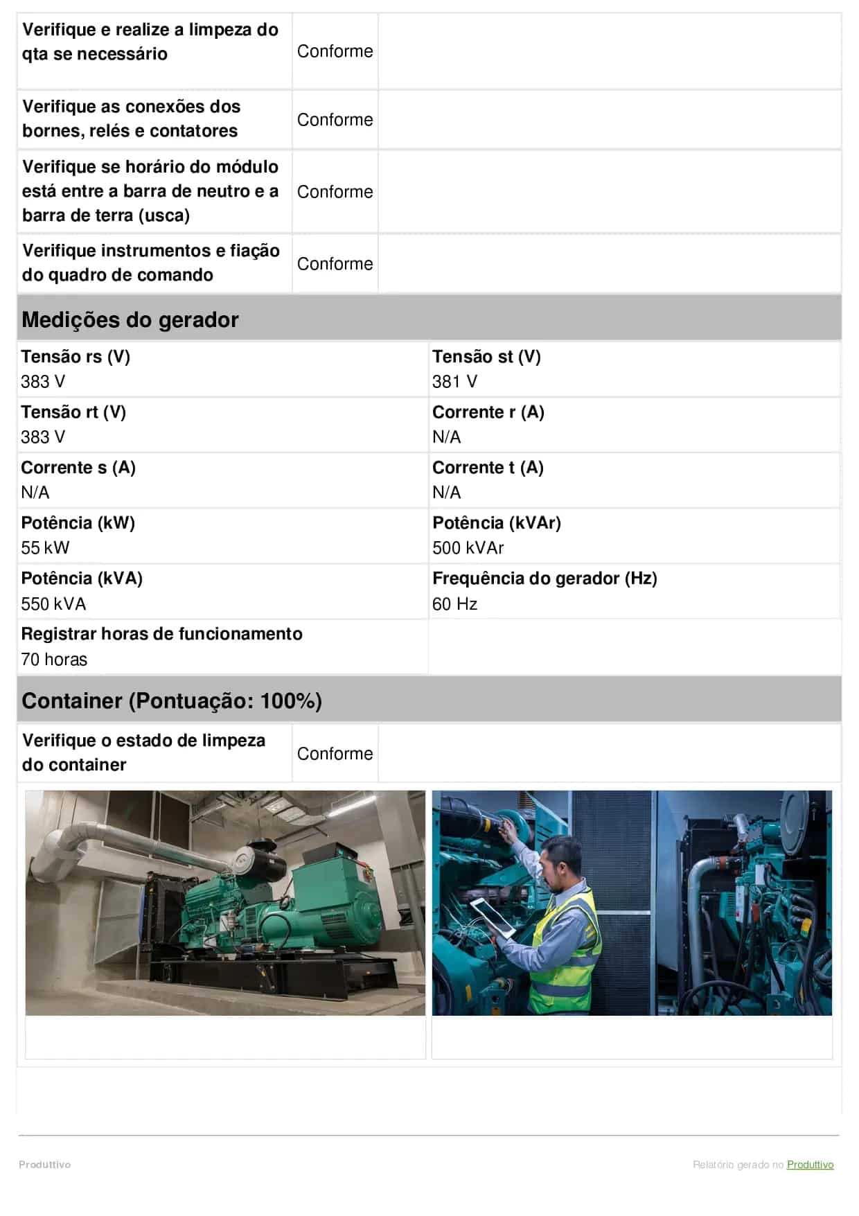 Relatório de manutenção de geradores PDF para usar no sistema do Produttivo, página 03