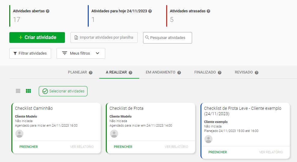 Exemplo de como funciona o direcionamento das atividades para a equipe técnica no Produttivo 