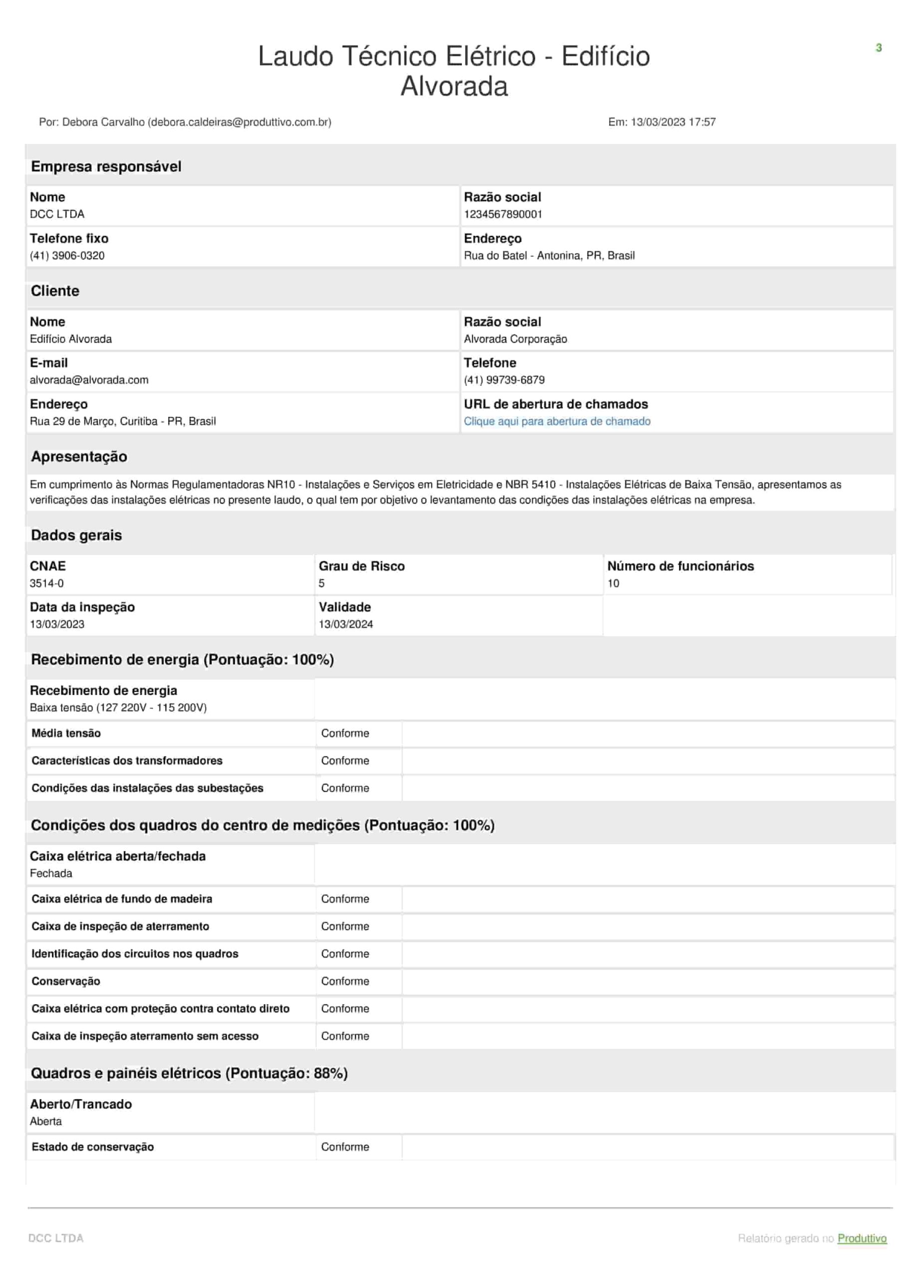 Modelo de laudo NR10 pronto para usar no sistema do Produttivo