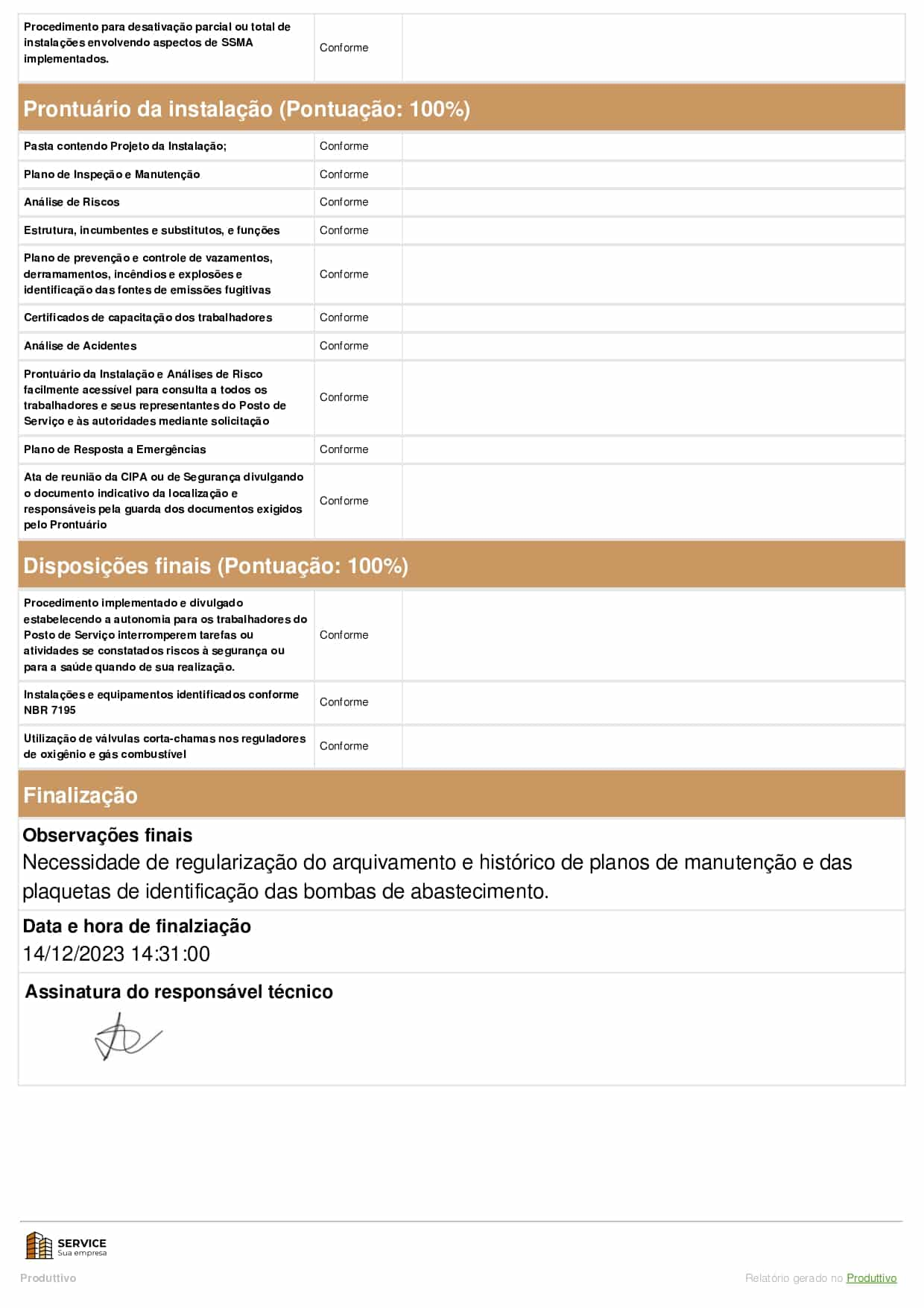 Modelo de Checklist NR 20 digital pronto para usar no sistema do Produttivo, página 04