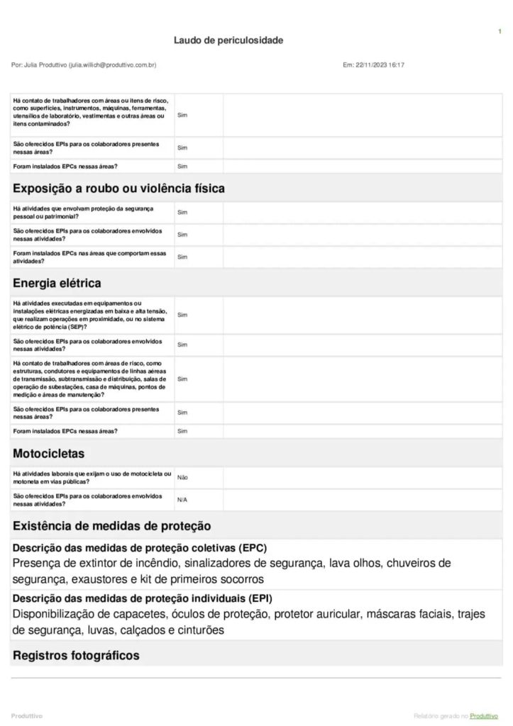 Modelo de laudo de periculosidade digital pronto para usar e editar no sistema do Produttivo 03