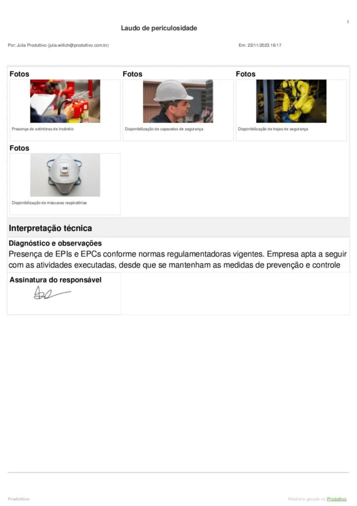 Modelo de laudo de periculosidade digital pronto para usar e editar no sistema do Produttivo 04