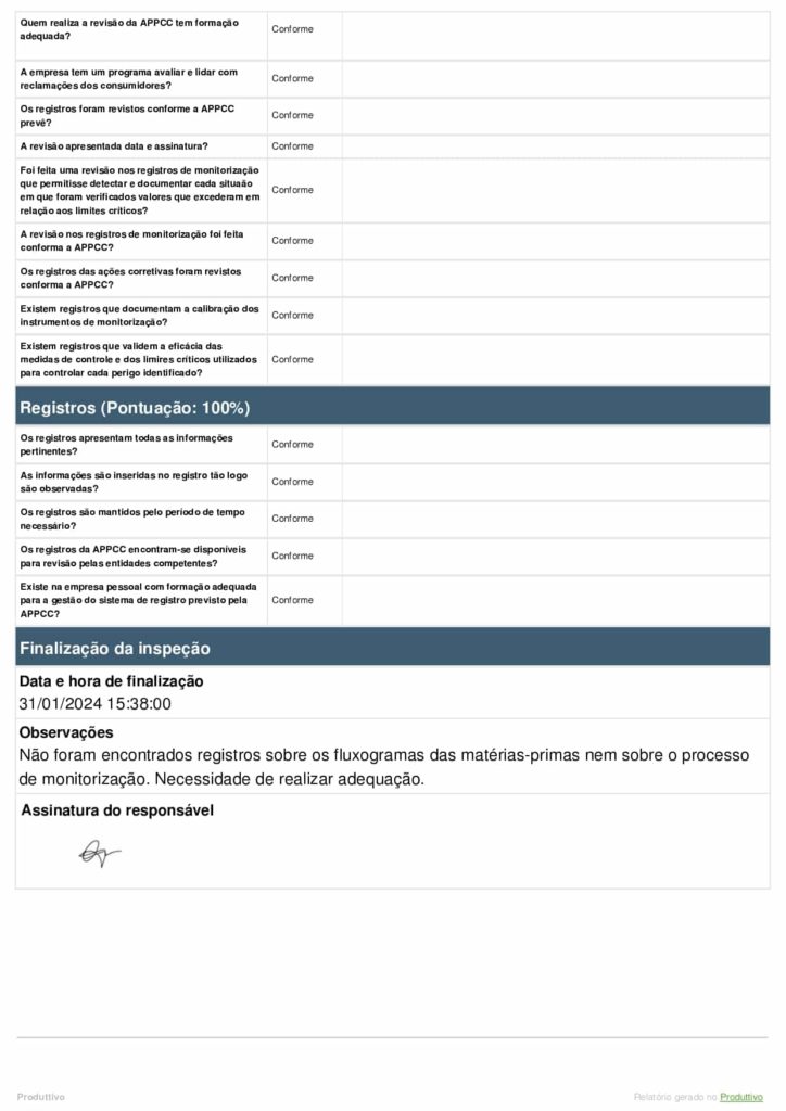 Checklist APPCC digital para usar no sistema do Produttivo 02