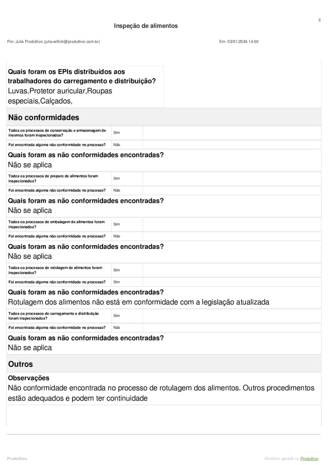 Checklist de inspeção de alimentos digital para usar no sistema do Produttivo 03