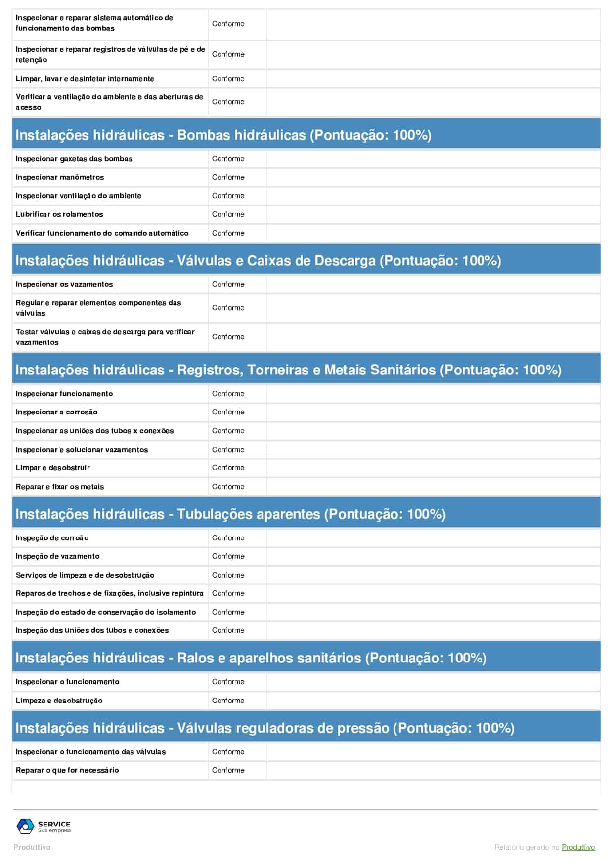 Exemplo de modelo de checklist de manutenção hospitalar digital para usar no sistema do Produttivo, página 03