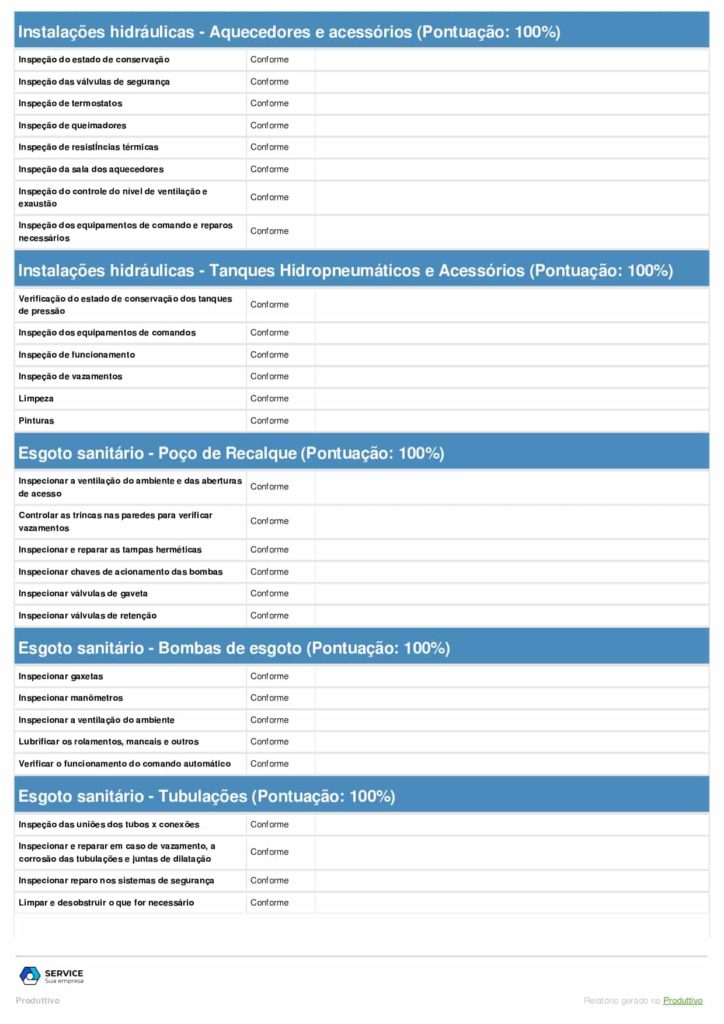 Exemplo de modelo de checklist de manutenção hospitalar digital para usar no sistema do Produttivo, página 04