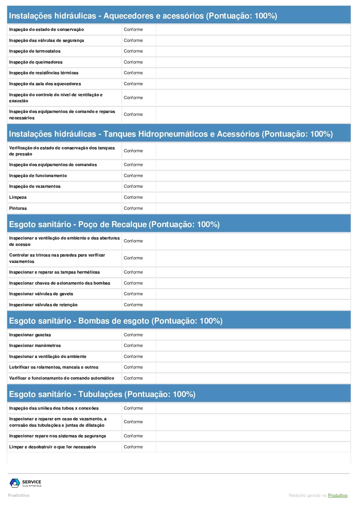 Exemplo de modelo de checklist de manutenção hospitalar digital para usar no sistema do Produttivo, página 04
