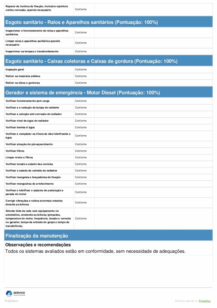 Exemplo de modelo de checklist de manutenção hospitalar digital para usar no sistema do Produttivo, página 05