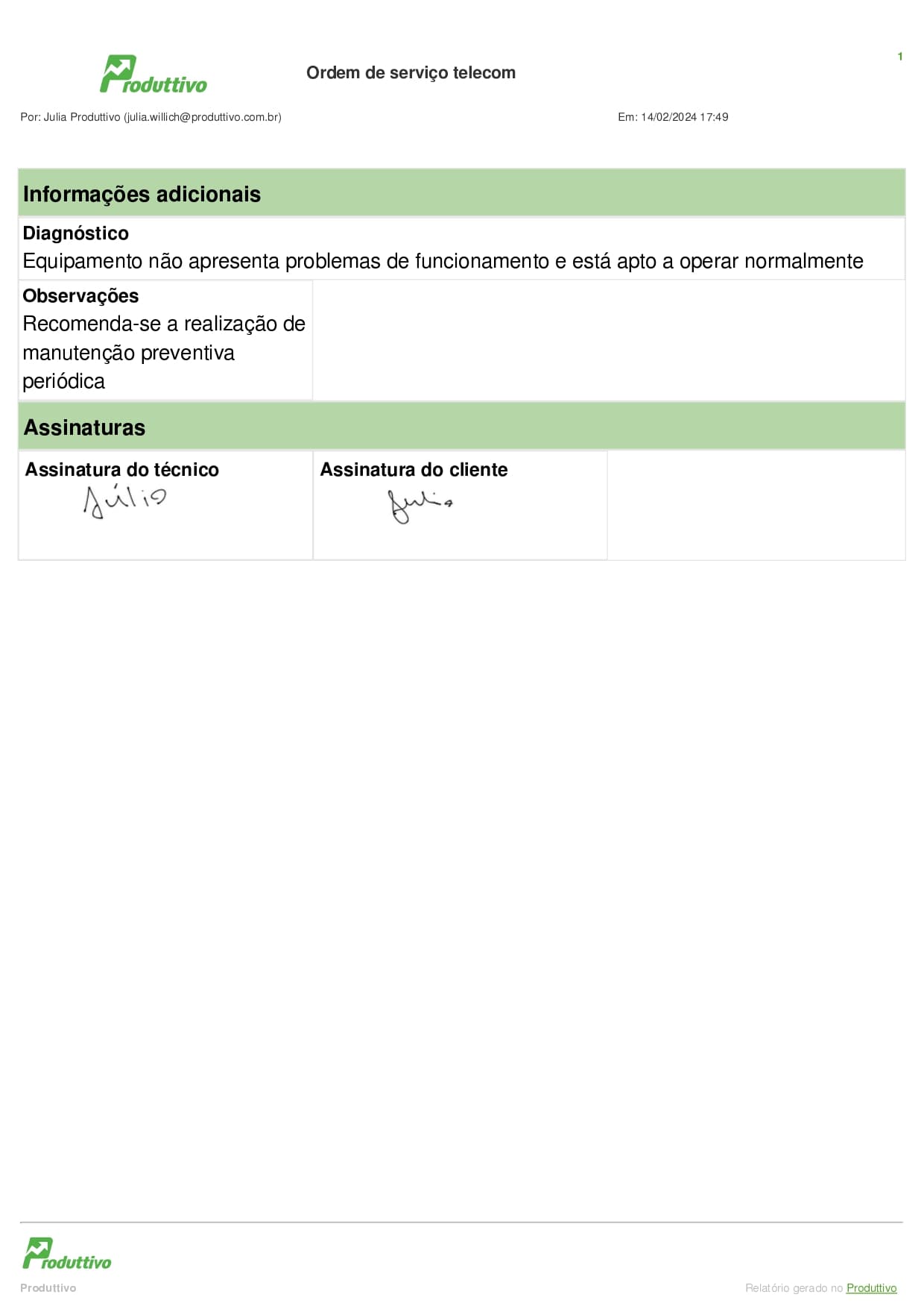 Ordem de serviço telecom feita no sistema do Produttivo, página 02