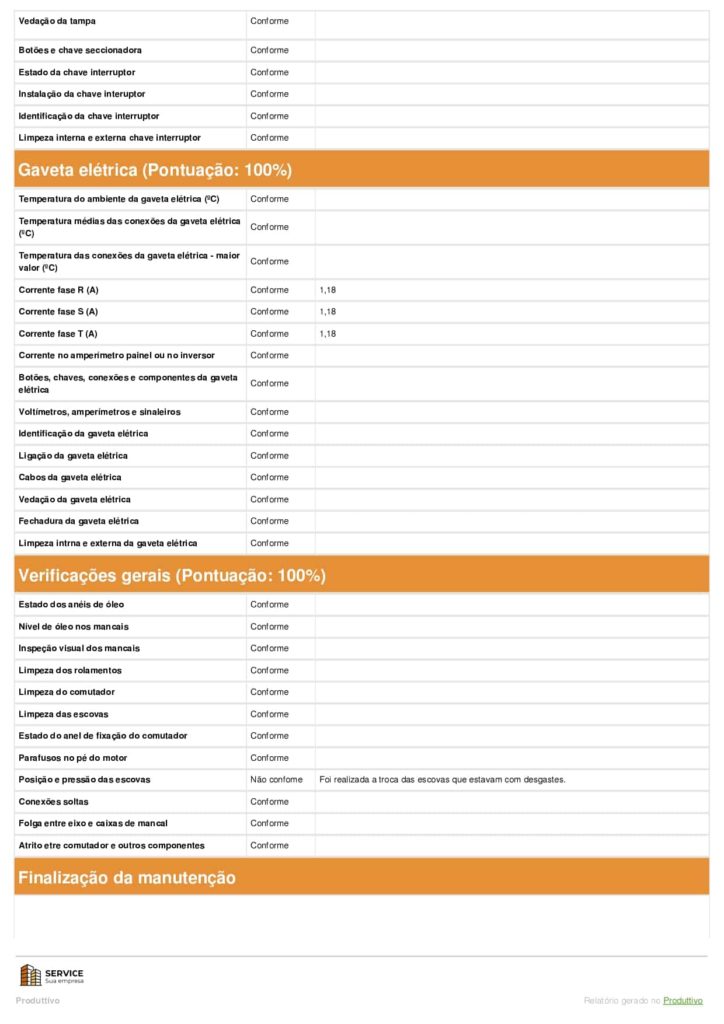 Checklist de manutenção de motores elétricos digital para usar no sistema do Produttivo 03