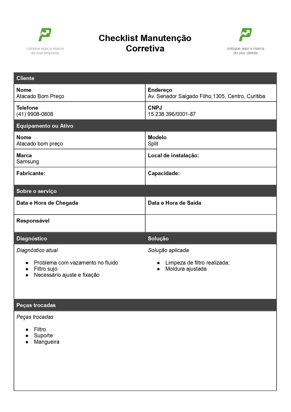 checklist de manutenção corretiva página 1