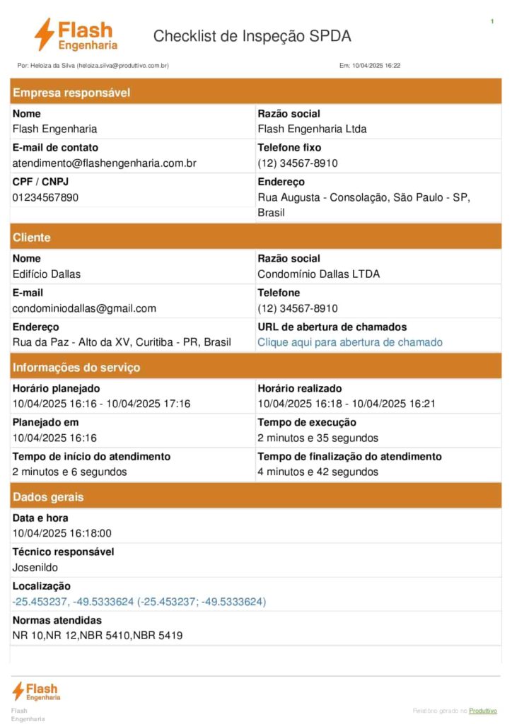 Checklist Inspeção laudo SPDA página 01